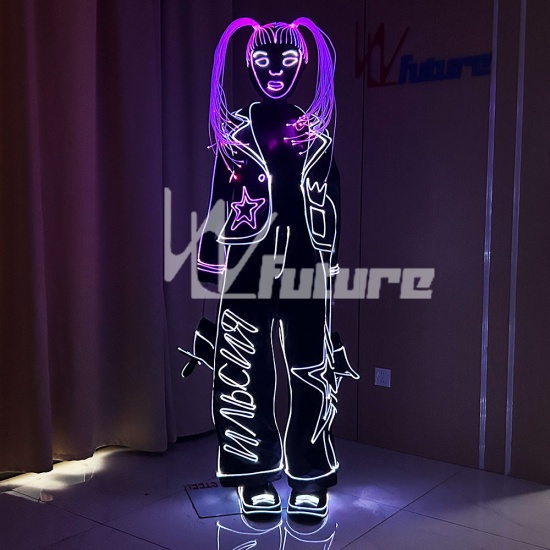 Fiber optic lighted hair ribbon dance costume
